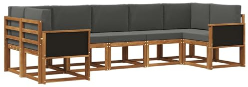 vidaXL Outdoor-Sofagarnitur mit Kissen 7 pcs Natur und Anthrazit, Garten-Sofa-Set, modernes Outdoor-Modular, Patio-Sitzgruppe, Akazienholz-Möbel, Lounge für den Hinterhof