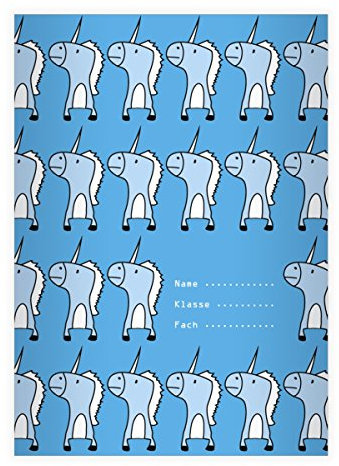 Kartenkaufrausch 2 Zauberhafte DIN A5 Schulhefte, Schreibhefte mit Einhörnern in hellblau Lineatur 2 (liniertes Heft)
