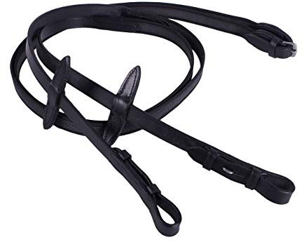 QHP Anti-Rutsch-Zügel gummidurchwebt braun und schwarz (Pony, Schwarz)