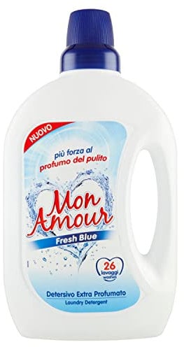 Mon Amour Flüssigwaschmittel Meerblau Extra Duft, verbesserte Formel für kurze und kalte Waschgänge, Waschmittel für lange Wäsche und frische Wäsche, Weiß und Bunt, 1 x 1560 ml, 39 Waschgänge