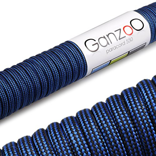 Ganzoo Paracord 550 Seil, Nylon-Polyester, 4mm, Typ 3, 30 Meter, 7 Kernstränge, Outdoor-Schnur, Allzweck-Seil, Hundehalsband, Hundeleine, Armband knüpfen, Camping, Survival - blau schwarz