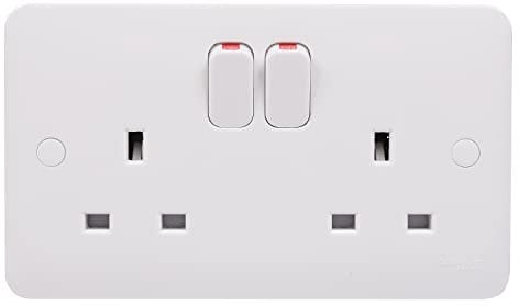 Schneider Electric GGBL3020D Lisse White Moulded, Switched Double Power Socket, Double Pole, White, 13 A, Pack of 5