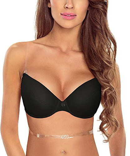 Vivisence Reggiseno Push-Up Spalline Trasparenti Multiway 1035, Nero,3C