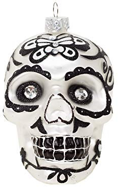 Inge-glas Weihnachtskugel Christbaumkugel Glaskugel Skull 9cm schwarz lila (Silber schwarz)