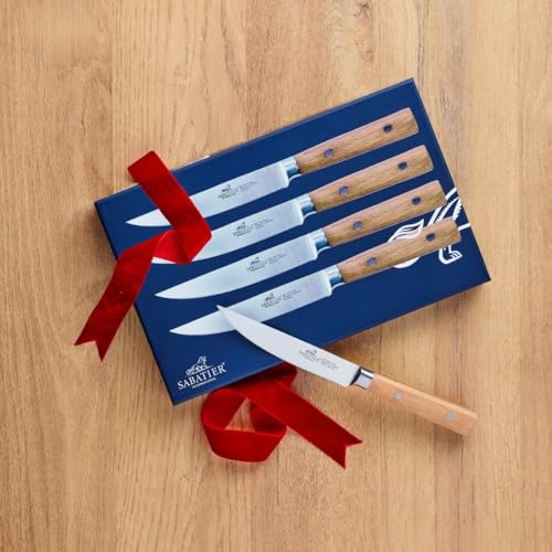SABATIER - Coffret de 4 couteaux à Steak GAUCHO - 13 cm - Lame Inox - Parfaits pour Trancher les Viandes Cuites avec Précision