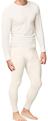 Place and Street Men’s Cotton Thermal Underwear Set Shirt Pants Long Johns White