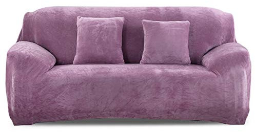 VanderHOME Sofabezug 3 Sitzer Stretch Sofaschutz Elastische Sofabezüge Korallenvlies Sofa Überzug Antirutsch Sofaüberwürfe für Wohnzimmer Hund Haustier (3 Sitzer, Helles Lila)