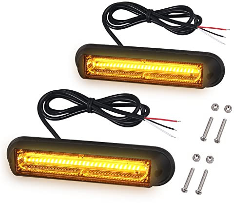 Justech 2pcs 13cm COB LED Lampe Stroboscopique 16 Modes de Flash Feux d'Urgence Ambre Lumière d'Avertissement Feux de Balise 12/24V Universel pour Voiture Camion Remorque Caravane Camper Van
