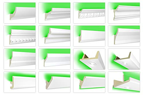 HEXIM LED PU moulures stucco - éclairage indirect avec des moulures de plafond modernes, opaques, résistantes à la lumière et aux chocs - (LED-12 80x300mm) corniches lumineuses, profil stucco