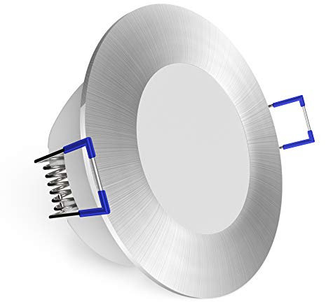 linovum WEEVO extra flacher IP44 LED Decken Einbaustrahler Bad - neutralweiß 5W 230 Volt - Einbau Badleuchte rund gebürstet