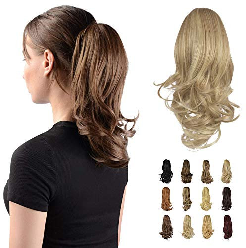 Sofeiyan 33cm Pferdeschwanzverlängerung Langer lockiger Pferdeschwanz Clip in Klaue Haarverlängerung Natürlich aussehendes synthetisches Haarteil für Frauen, Hellblond/Platinblond-Mischung