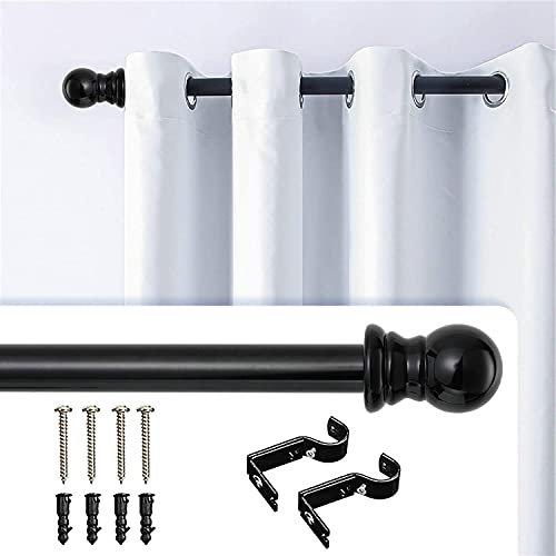 Gardinenstange, 76-152CM Gardinenstange für Fenster mit Rundem Endstück Einzel mit Finials aus Edelstahl, Gardinenstange Verstellbare Dekorative Fenster für Küche Schlafzimmer Fenster/Schwarz