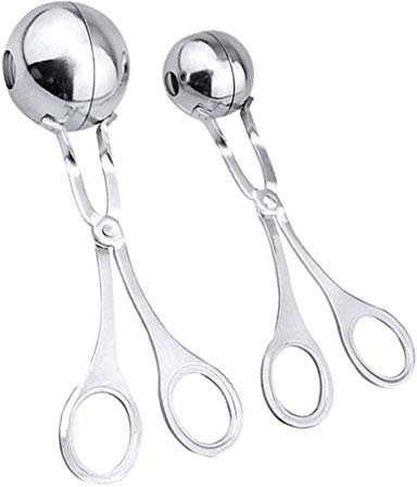lfdhcn Meat Ballers, 2PCS Edelstahl Ball Maker Nicht-Stick Fleischballer Zangen Cake Pop Maker Keksteig Schaufel Zangen für Fleischbällchen, Kuchen, EIS, Badebomben Küchenwerkzeuge , Handbuch