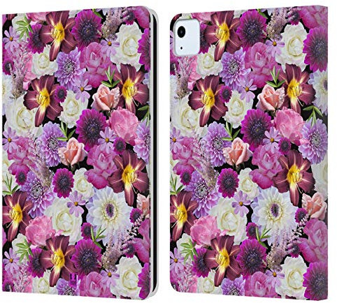 Head Case Designs Morado Y Blanco Surtidos Flores Carcasa de Cuero Tipo Libro Compatible con Apple iPad Air 2020/2022