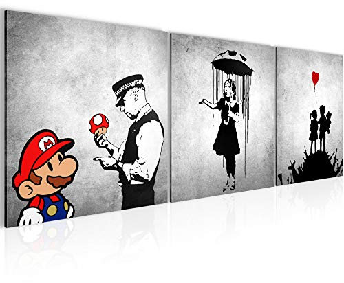 Runa Art Bilder Street Art 3 Teilig Bild auf Vlies Leinwand Deko Loft Wohnzimmer 90 x 30 cm Graffiti Schwarz Weiss 029334a
