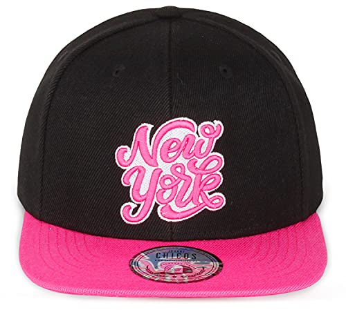 JOHNNY CHICOS NY New York süße Unisex Schwester Bruder Kindercap Smile Tiger Adler Prince Kinder Cap Snapback und Mütze ca. 49-58cm Kopfumfang (One Size, NY SKRIPT Black PINK)