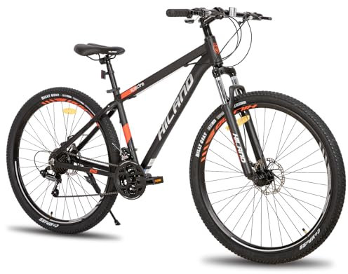 Hiland 29 Zoll Mountainbike, Aluminiumrahmen 21 Gang Schaltung MTB mit Scheibenbremse Federgabel, Mountainbike für Männer Schwarz