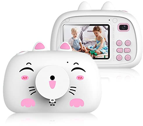 SUPBRO Kinderkamera Kätzchen Silikonhülle Fotoapparat Kinder Digitalkamera Mit 2.4 IPS-Bildschirm 1080P HD 32G TF Karte Geschenke Spielzeug für 3-12 Jahre Kinder