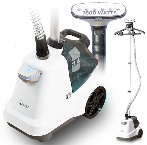 SALAV Heavy Duty Commercial Full-Size Garment Steamer with Foot Pedals and Extra Large 3L (101.5 oz) Water Tank, 1800 watts, 90+min of Continuous Steam (White)