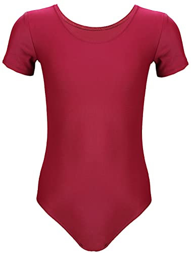 Aquarti Mädchen Gymnastikanzug Kurzarm Ballett Trikot, Farbe: Burgund, Größe: 158