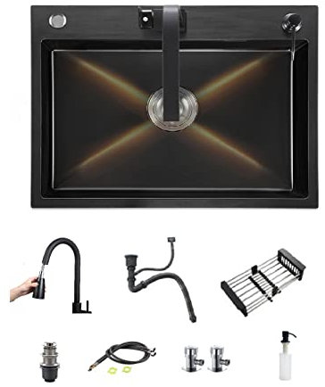Yadlan Fregadero Empotrado INOX, Fregadero Cocina 1 Seno y Escurridor Acero Inoxidable, Fregadero De Un Seno Cocina Inoxidable Baratos, Universales para sobre Encimera, Bajo Encimera, Empotrado