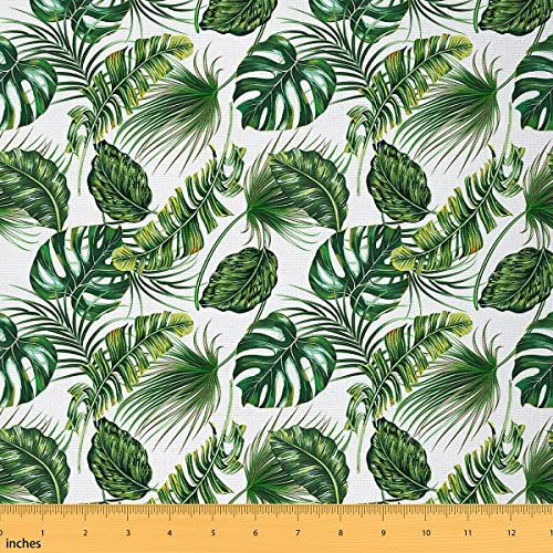 Palmenblätter Stoff Meterware Hawaii Möbelstoff Monstera Bananenblätter Indoor Outdoor Stoff Sommer Tropische Blätter Dekostoff Basteln Patchwork DIY Grün Weiß 184 x 150 (HxB)