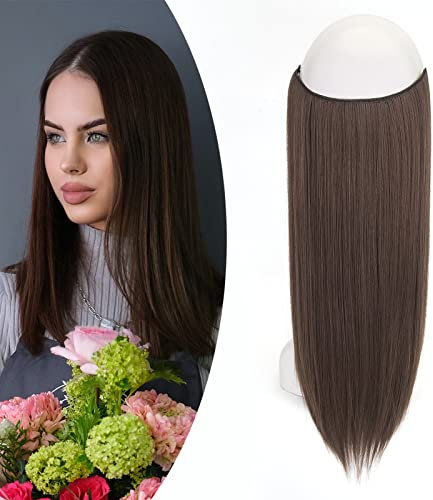 Gairyan Haarteil Extensions Haarverlängerung mit Unsichtbarem Draht 20 Invisible Secret 1 Tresse Haarteil mit Gummiband Kunsthaar mit Geheimfaden Lange Glatte Synthetik Haare für Damen (Hellbraun)