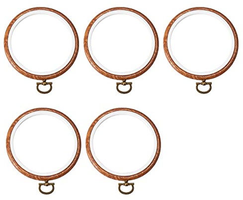 5 x Stickrahmen aus Holzimitat, rund, rund, zum Nähen und Aufhängen