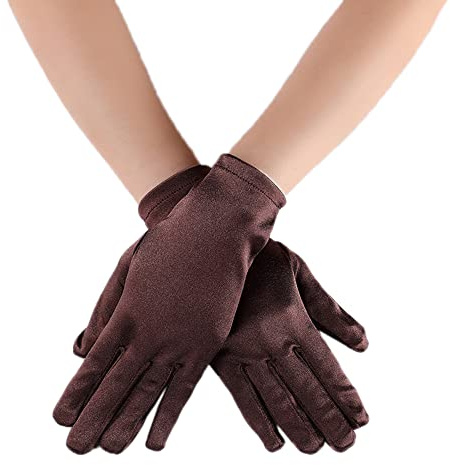 Duories Classic Damen Handschuhe Kurz, Elastisch Elegant 1920er Stil Abendhandschuh Satin Handschuhe, Gothic Opera Fest Party Hochzeit Braut Handschuhe für Festlich Faschingskostüme Karneval,Kaffee