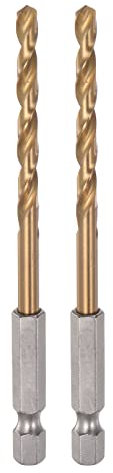 sourcing map 2pcs 1/4 Hex Shank Drill Bits 4.5mm Titanium Drill Bits Set M35 High Speed Steel Twist Drill Bit 99mm Long Fully Ground for Wood, Stainless Steel, Metal, Plastic Plastic