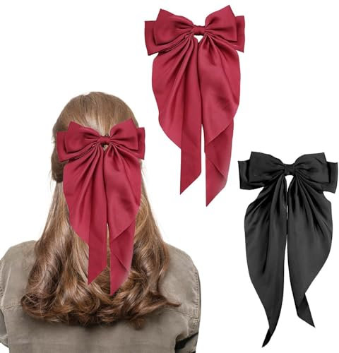 Schleife Haarspange, 2 Stück Frauen Haarschleifen Große Schleife Haarspange Französische Haarspangen Mädchen Haarspangen (Schwarz + Rot)