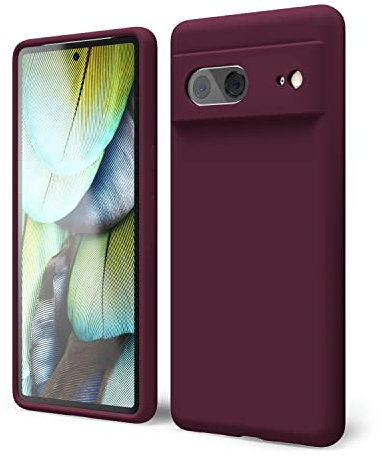 oakxco for Google Pixel 7A Phone Case Liquid Silicone, Cute Thin Slim Soft Rubber TPU Plain Smooth Gel Cover for Women Girl Aesthetic Design, Matte Solid Protective & Shockproof, Burgundy Plum Wine