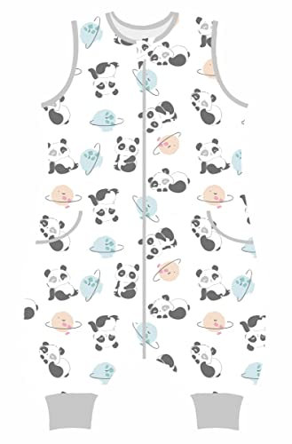 Teechodina Baby Sommer Schlafsack mit Füßen 100% Reine Baumwolle 0.5 Tog Kinder Sommerschlafsack mit Beinen Kleinkind Schlafanzug für Jungen und Mädchen, Panda Planet/0.5 Tog, 80cm/Baby Höhe 90-100cm