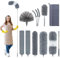 bemece 11pcs Feather Duster Set, Microfibre Duster for Cleaning Extendable 30-100 Inch, Detachable Bendable Washable Long Handled Duster for Exposed Ceiling of Cobwebs Furniture Gap Blinds, Grey