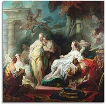 JAHER Jean Honore Fragonard Paintings – (Psyche zeigt Ihre Schwestern, Ihre Geschenke von Amor) Poster Leinwand Wandkunst Bild Drucke Hängende Foto Geschenkidee Dekor Heimkunst Kunstwerke 70 x 70 cm