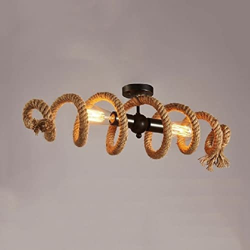 Hemp Rope Close to Ceiling Lights Retro Flush Mount Lighting Fixture Industrial Ceiling Lighting for Kitchen, Living Room, Bedroom