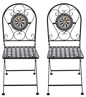 Warmiehomy Garden Chairs Folding Mosaic Dining Chairs Set of 2 Outdoor Patio Seats with Backrest