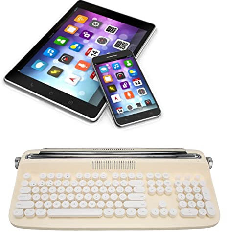 Yunseity Retro-Schreibmaschinentastatur, 104 Tasten, ästhetische Retro-Bluetooth-Tastatur mit Integriertem Ständer, Mechanische Tastatur mit Runden Tasten für Win, Android und