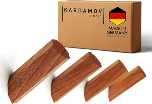 Kardamov Studio 4er Set Haken aus Berlin, Handgefertigte Kleiderhaken aus Holz, Moderne Garderobenhaken aus Nussbaum, Minimalistische Wandhaken aus Holz, Garderobe Jackenhalter