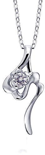 AMDXD 14 Karat Au585 Weißgold Halskette für Frauen, Blumen Anhänger mit 0.1ct Labor Erstellt Diamant Rund, 14K Gold Kette Frauen Echtes, Weißgold, 45cm