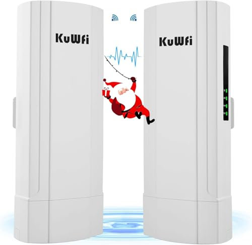 KuWFi - Bridge WiFi Gigabit per esterni, 6 KM, 5.8 G, punto di accesso wireless per esterni, con antenna da 16 dBi, porte LAN da 1000 Mbps, 48 VPoE, WiFi Extender per rete Starlink CCTV