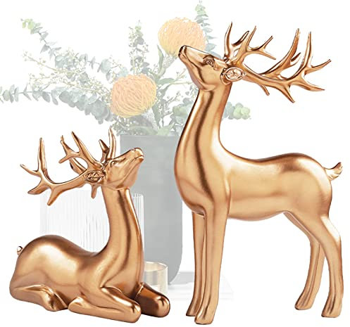 Hirsch Figuren Deko Skulptur Statue Polyresin Arts, Hirsch Aus Messing Mit Kristallkugel Ornamente,handgefertigte Metallskulpturen,Eisenkunst, Für Hochzeitsdeko, Wohnzimmer, Schlafzimmer, (Metallic)