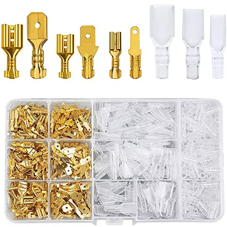 Wire Connectors Kit 480 Pcs Electrical Connectors 2.8 mm 4.8 mm 6.3 mm Male And Female Wire Spade Connector With Insulating Sleeve Suitable for Speaker Wire Connectors(Gold)