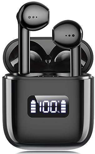 Gxorul Bluetooth Kopfhörer, Bluetooth Sport 5.3 Ohrhörer mit Mikrofon, Tastensteuerung, 30 Stunden Spielzeit mit Ladehülle, LED-Anzeige für iOS Android(Schwarz)