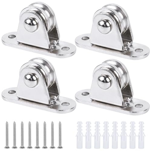 Small Pulley Block 1 Stainless Steel Mini Duplex Pulley Roller Frictionless Silent Wheel Heavy Duty Fixed Pulley Loading 176 lb for Rope Cable Cord Guide & Wall Ceiling Mount DIY Project - 4 Pack