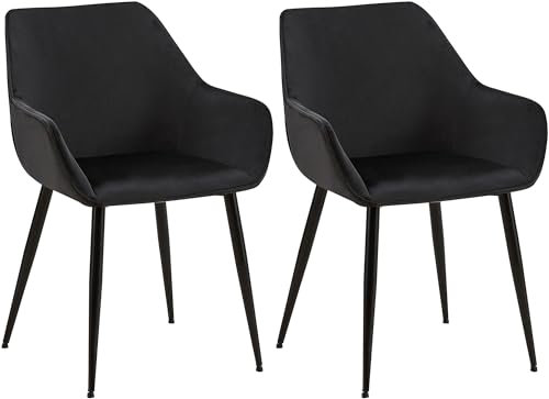 CLP 2er Set Esszimmerstuhl Vessa I Küchenstuhl Mit Metallgestell I Sessel Mit Polsterung Und Rückenlehne I Bis 150 kg, Farbe:schwarz, Material:Samt
