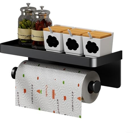 Estante para toallas de papel de cocina, soporte para toallas de papel de cocina montado en la pared con estante, colgador de papel colgante para cocina, baño, organizador (A)