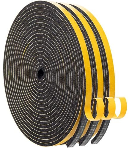 GGUFAY Joint Fenêtre Isolation, Joint Porte de Mousse Adhésive, Bande Caoutchouc Anti-Froid Antichoc, 3 Rouleaux 12mm x10mm, Noir et Jaune (chacun 2m)