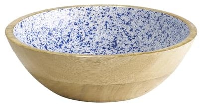 APS 1051 Bol Mango, en bois de manguier, revêtement intérieur en résine époxy, Ø 24 cm, 1,1 l, saladier, Blanc/Bleu