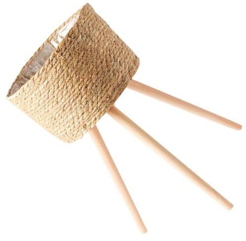 CAXUSD Floor Planter Stand Footed Wicker Basket Wicker Plant Stand Wooden Straw Container